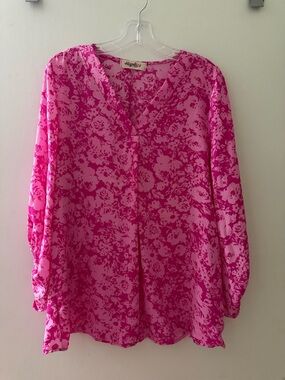 Haptics Pink Floral V-Neck Blouse
